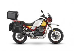 Set of SHAD TERRA TR40 adventure saddlebags and SHAD TERRA aluminium top case TR55 PURE BLACK, inclu SHAD MOTO GUZZI V85TT