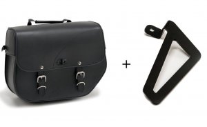 Leather saddlebag CUSTOMACCES SANT LOUIS črna left, with metal base left side and left fitting kit