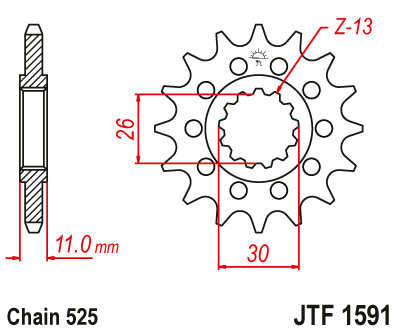 Sprednji verižnik JT JTF 1591-16 16T, 525