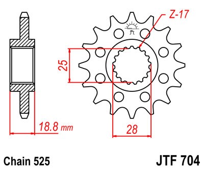 Sprednji verižnik JT JTF 704-15 15T, 525