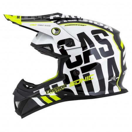 Motocross Helmet CASSIDA CROSS CUP SONIC black /white /fluo yellow XS za KTM Enduro 690 (R)